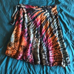 Mid length tie-dye wrap skirt